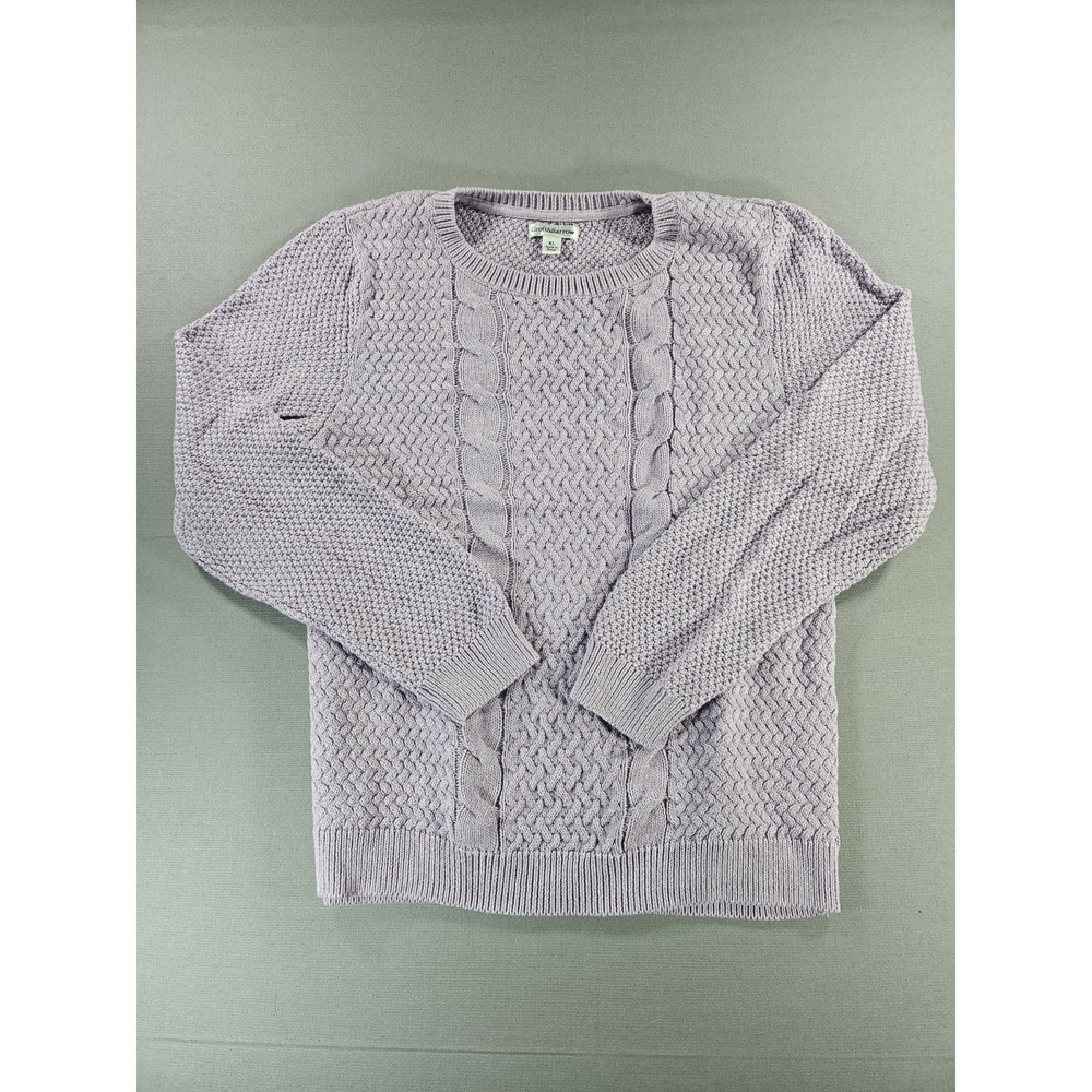 Croft Barrow 100% Cotton Lavender Purple Cable Knit Crewneck Sweater Preppy XL